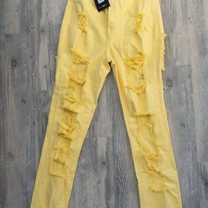 Size 9 Yellow Fashion Nova Ripped Jeans